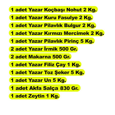 Yazar Ramazan Paketi 12 Parça 28 Kg