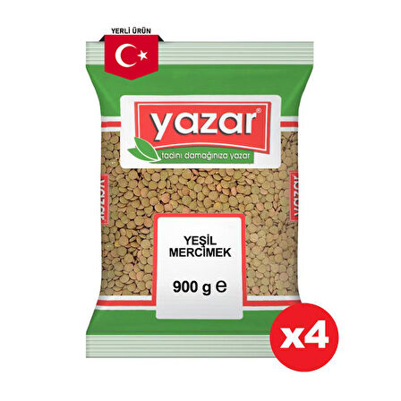 Yazar Yeşil Mercimek 900 Gr. x 4 Adet