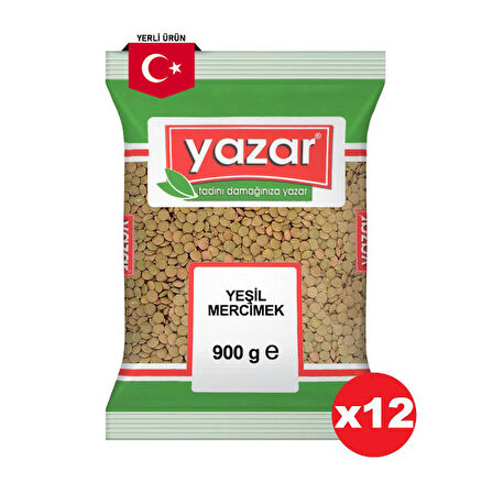 Yazar Yeşil Mercimek 900 Gr. x 12 Adet