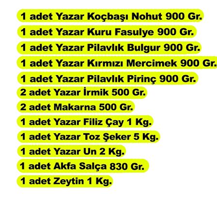 Yazar Ramazan Paket 12 Parça 16,5 Kg.