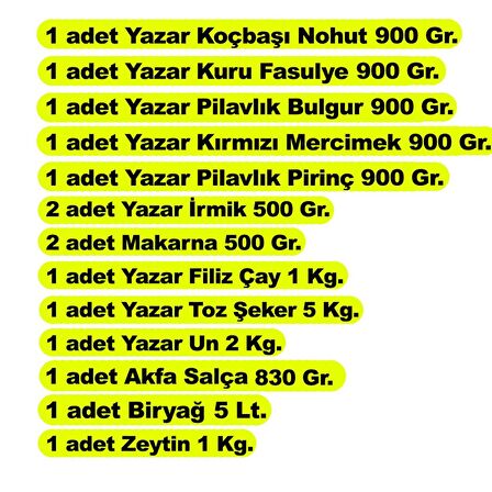 Yazar Ramazan Paketi 13 Parça 21,5 Kg.