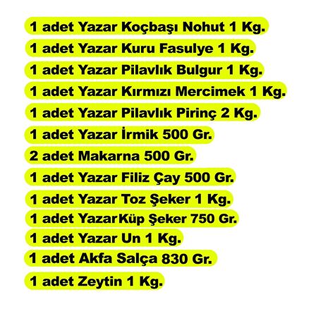 Yazar Ramazan Paketi 13 Parça 12,75 Kg