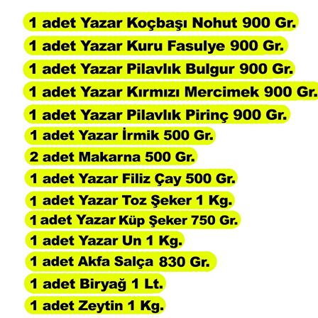 Yazar Ramazan Paketi 14 Parça 12,25 Kg.