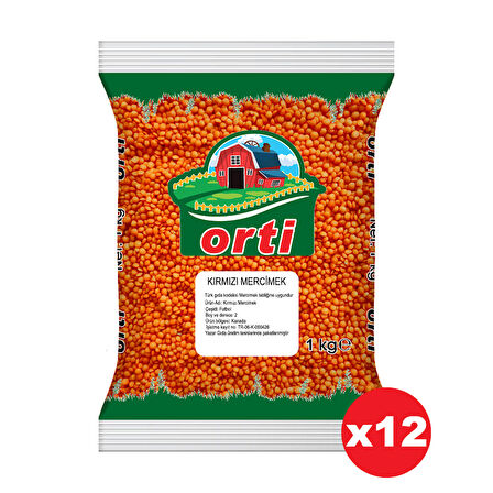 Orti Kırmızı Mercimek 1 Kg. x 12 Adet