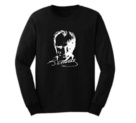 Yetişkin Atatürk Baskılı Tişört Uzun Kollu Manşetli