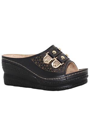 Bluefeet G018 Siyah Günlük Star Poli Yüksek Taban Kadın Terlik