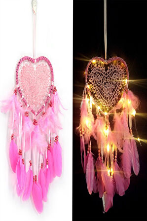 Işıklı Düş Kapanı Kalp Dream Catcher