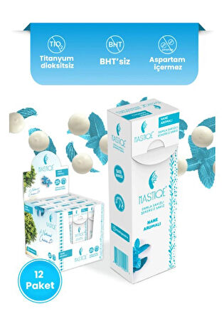 Mastiqe Doğal Nane Aromalı Damla Sakızlı Şekersiz Sakız 20 Grx12 Adet