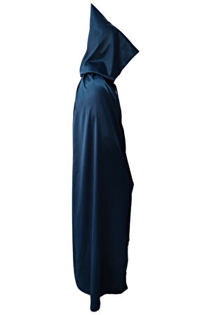 Petrol Mavisi Kapüşonlu Pelerin