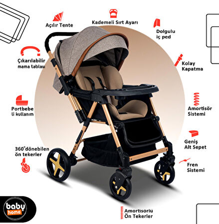 Baby Home 810 Xti Çift Yönlü Bebek Arabası Gri