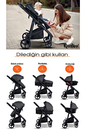 Yeni Doğan Set 8 In 1 605 Travel Sistem Bebek Arabası + 560 Bebek Oyun Parkı Yatak Beşik