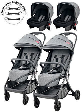 Joell Kabin Boy Ayrılıp Birleşebilen Travel Sistem İkiz Bebek Arabası