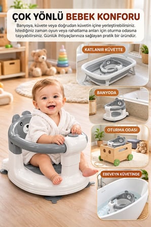 Baby Home Cooki Önden Açılır Banyo Mama Oturağı Güvenli Kullanım Ve Rahat Oturma Alanı