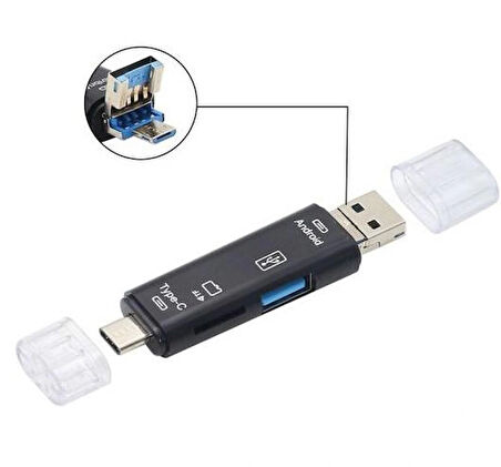 Lunatic 6850 Otg 3in1 Type-C Ve Micro Usb Tf Çevirici Dönüştürücü Kart Okuyucu