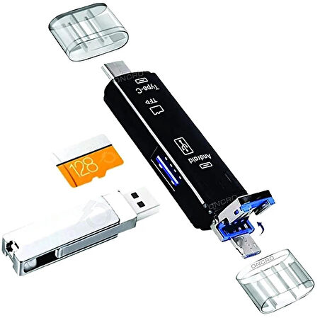 Lunatic 6850 Otg 3in1 Type-C Ve Micro Usb Tf Çevirici Dönüştürücü Kart Okuyucu