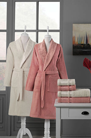 Özdilek Dori Aile Bornoz Seti 6 Parça Kiremit-Bej