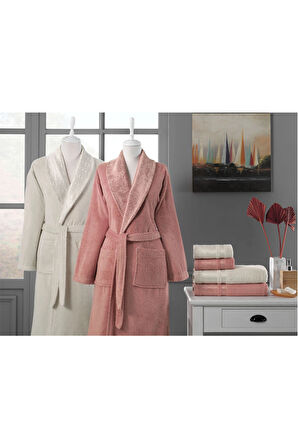 Özdilek Dori Aile Bornoz Seti 6 Parça Kiremit-Bej