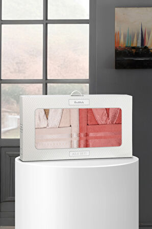 Özdilek Dori Aile Bornoz Seti 6 Parça Kiremit-Bej