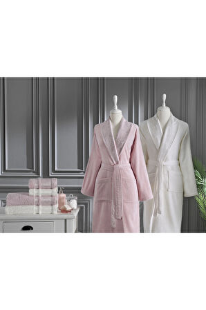 Özdilek Dori Aile Bornoz Seti 6 Parça Pudra-Krem