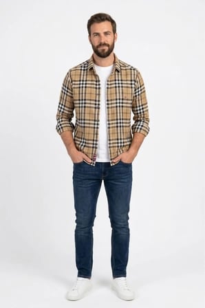 premium kumaş limited edition slim fit erkek gömlek-tek ürün- Bej / L
