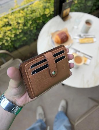 VİSSO 8600 Kahverengi Hakiki Deri Çıtçıtlı Akordeon Kartlık Akordeon Kimlik Bölmeli Kişiye İsme Özel Erkek Kadın Çanta KAHVE NAPA