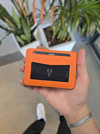 VİSSO 8600 Turuncu Napa Hakiki Deri Çıtçıtlı Akordeon Kartlık Akordeon Kimlik Bölmeli Kişiye İsme Özel Erkek Kadın Çanta TURUNCU RENK