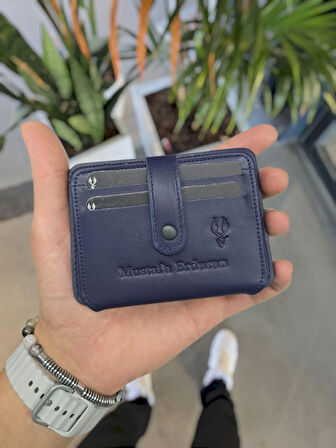 VİSSO 8600 Hakiki Deri Çıtçıtlı Akordeon Kartlık Akordeon Kimlik Bölmeli Kişiye İsme Özel Erkek Kadın Çanta LACİVERT RENK