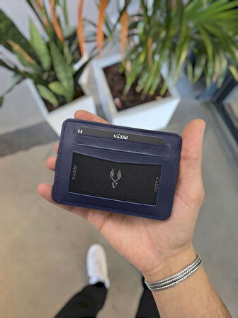 VİSSO 8600 Hakiki Deri Çıtçıtlı Akordeon Kartlık Akordeon Kimlik Bölmeli Kişiye İsme Özel Erkek Kadın Çanta LACİVERT RENK