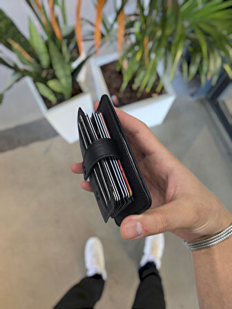 VİSSO 8600 SİYAH GUTTY Hakiki Deri Çıtçıtlı Akordeon Kartlık Akordeon Kimlik Bölmeli Kişiye İsme Özel Erkek Kadın Çanta SİYAH RENK