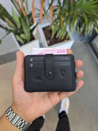 VİSSO 8600 SİYAH GUTTY Hakiki Deri Çıtçıtlı Akordeon Kartlık Akordeon Kimlik Bölmeli Kişiye İsme Özel Erkek Kadın Çanta SİYAH RENK