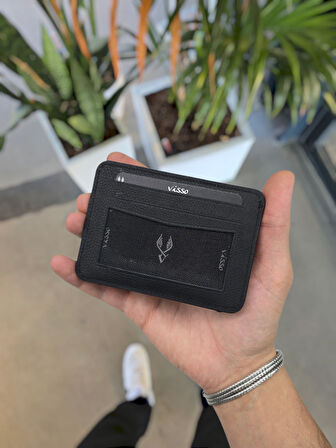 VİSSO 8600 SİYAH GUTTY Hakiki Deri Çıtçıtlı Akordeon Kartlık Akordeon Kimlik Bölmeli Kişiye İsme Özel Erkek Kadın Çanta SİYAH RENK