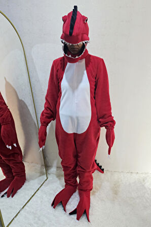 T-Rex Dinozor Kostümü Yetişkin Kırmızı