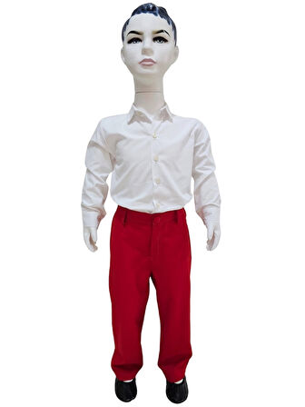 Kırmızı Pantolon Beyaz Gömlek Takım