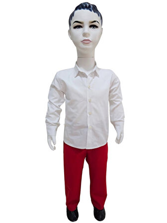 Kırmızı Pantolon Beyaz Gömlek Takım