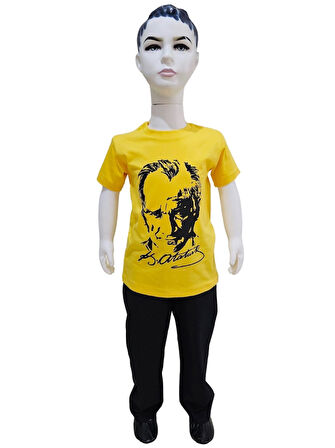 Atatürk Baskılı Sarı Tişört Siyah Pantolon Takım