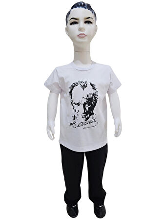 Atatürk Baskılı Beyaz Tişört Siyah Pantolon Takım