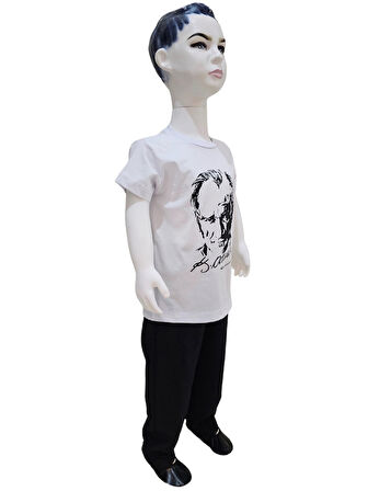 Atatürk Baskılı Beyaz Tişört Siyah Pantolon Takım