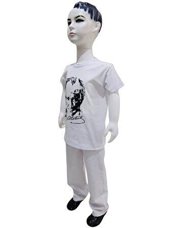 Atatürk Baskılı Beyaz Tişört Pantolon Takım