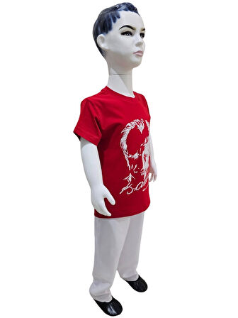 Atatürk Baskılı Kırmızı Tişört Beyaz Pantolon Takım