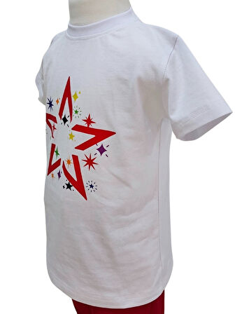 Yıldız Desenli Beyaz Tişört