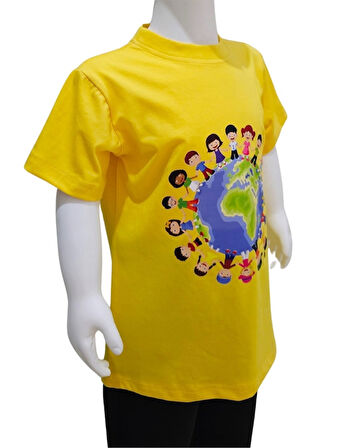 Dünya Çocukları Baskılı Sarı Tişört