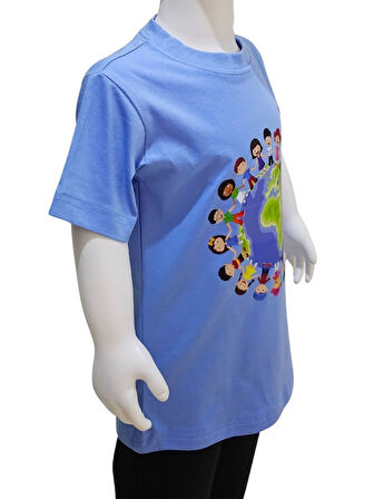 Dünya Çocukları Baskılı Mavi Tişört