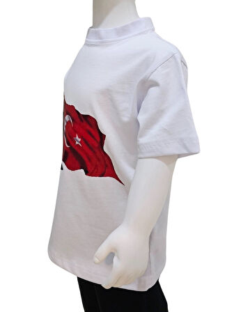 Ay Yıldızlı Atatürk Baskılı Beyaz Tişört