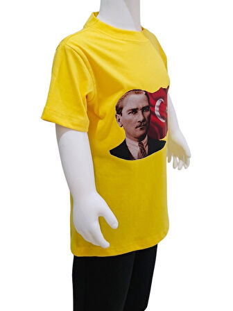 Ay Yıldızlı Atatürk Baskılı Sarı Tişört