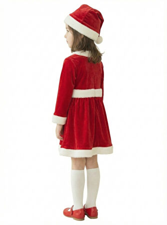 Kadife Kumaş Fiyonklu Noel Anne Kostümü