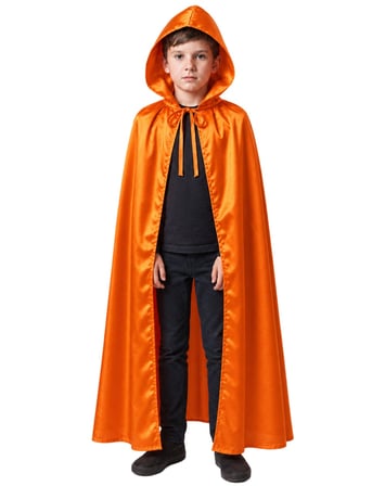 Halloween Kapüşonlu Turuncu Pelerin Çocuk