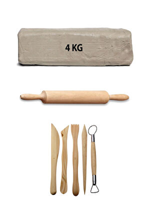 Beyaz Seramik Hamuru 4 Kg Seramik Çamuru Seramik Kili Ebeşuar Seti Ahşap Merdane Seramik Seti