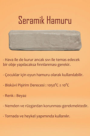 Beyaz Seramik Hamuru 2 kg Kil 25x35 Duralit Ebeşuar Seti 6x15 ml Akrilik Set Vernik Ahşap Merdane