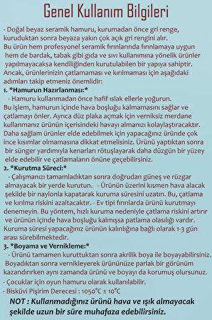 Beyaz Seramik Hamuru 1 Kg Kil Ebeşuar Seti 6x15 ml Akrilik Boya 25 ml Vernik Ahşap Merdane Zımpara