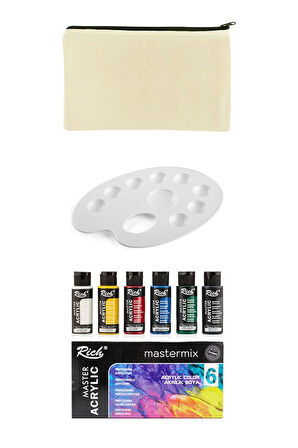 Canvas Bez Çanta 18x25 cm Rich Mastermix Ana Renkler 6x60 cc Akrilik Set Godeli Resim Paleti 19 cm